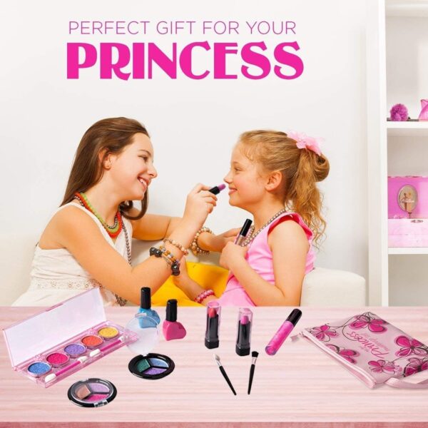 Playkidiz My First Princess Make Up Kit – Kids Washable Makeup Set for Girls – Non-Toxic Pretend Play Cosmetic Beauty Toy Set with Bag – Party Set for Girls, Birthday, Halloween & Dress Up