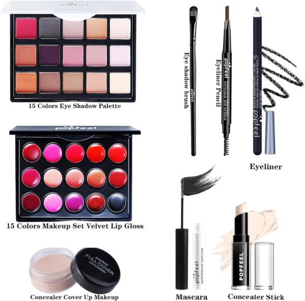 RoseFlower Makeup Kit for Women, All in One Makeup Gift Set for Women and Teen Girl, Full Makeup Kit with Lipgloss Eyeshadow Palette Concealer Stick Mascara Eyeliner Pencil Eye Shadow Brush