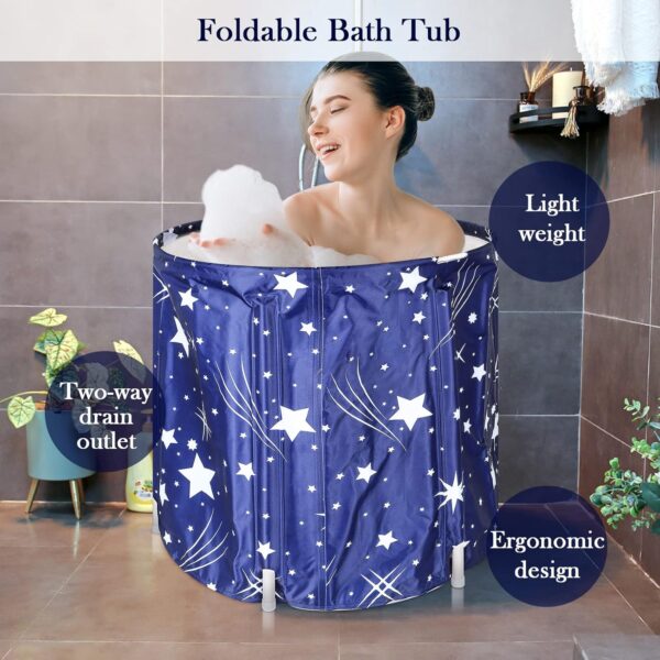 Dhouse Portable Bathtub 68 X 65CM 230L Foldable Free Standing Soaking Bath Tub Adult SPA Bathtub for Student Home Camping (Starry Blue)
