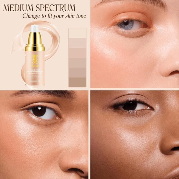 4 in 1 Colour Changing Foundation, SPF50 Medium Spectrum Foundation, Colour Changing Mature Skin Foundation, Full Coverage Skincare, Moisturizing Anti-aging, Universal Shade for All Skin Types-30ML