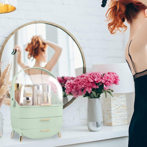 SIOOUI Makeup Organiser for Vanity, Portable Waterproof Dustproof Bathroom Organizer and Storage with Lid, Cosmetic Display Case Skincare Organizers (Mint Green)