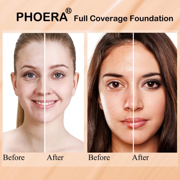 2PCS PHOERA Foundation, PHOERA Matte Liquid Foundation,PHOERA Makeup for Women, PHOERA Foundation Full Coverage Concealer, 30ml 24HR Matte Oil Control Concealer (2pcs- 104- Buff Beige)