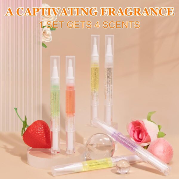 Cuticle Oil Pen for Nail Care,4PCS Nail Oil Pen with Natural Ingredients,Cuticle Oil for Nails for Nail Growth Treatment,Nail Oil Cuticle for Repairing Cracked with Nail File(Mix Flavors)