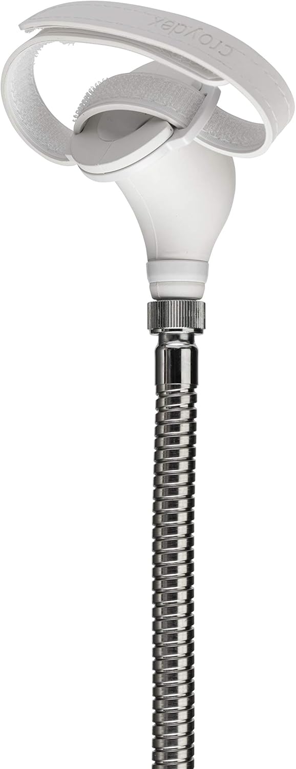 Croydex Secura Shower Set with Shower Head, 1750mm Stainless Steel Hose and Tap Shower Attachments, Suitable for High and Low Pressure Systems, Combi Boilers, Includes Riser Rail, White & Chrome