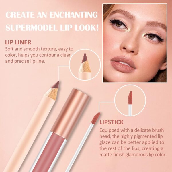 Prreal 2Pcs Lip Liner and Lipstick Makeup Set, Matte Liquid Lipstick + Matching Lip Liner, Nude Velvety Lipstick Makeup Kit, Waterproof Long Lasting labiales mate 24 horas originales (07)