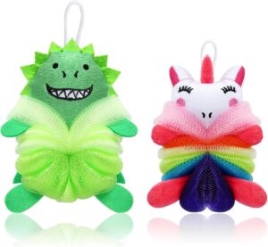 JYTDBCS 2Pcs Bath Loofahs for Kids, Cartoon Shower Puff Body Scrubber Shower Washing Exfoliating Soft Body Puff Sponge，Kids Shower Puff for Children Shower Kids sponges，Washing Puffs for Bath