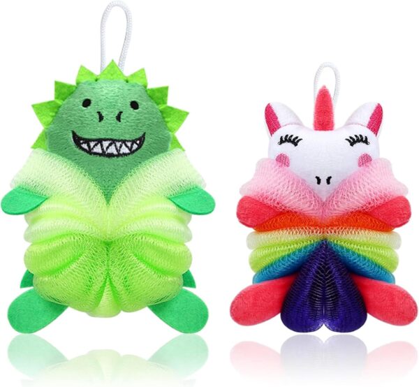 JYTDBCS 2Pcs Bath Loofahs for Kids, Cartoon Shower Puff Body Scrubber Shower Washing Exfoliating Soft Body Puff Sponge，Kids Shower Puff for Children Shower Kids sponges，Washing Puffs for Bath