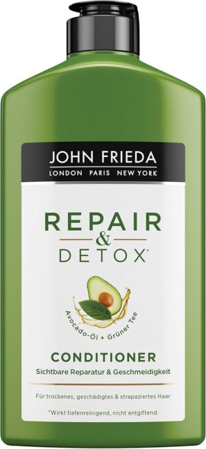 John Frieda Repair & Detox Conditioner with Avocado Oil & Green Tea for Damaged Hair Pack of 2 (2 x 250 ml)