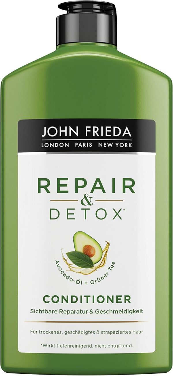 John Frieda Repair & Detox Conditioner with Avocado Oil & Green Tea for Damaged Hair Pack of 2 (2 x 250 ml)