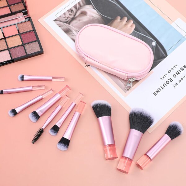 10 Pcs Travel Makeup Brush Set Pink Mini Makeup Brushes Travel Size With Pack Portable Small Eyeshadow Eye Lipstick Foundation Brush Shadow Contour Blush Concealer