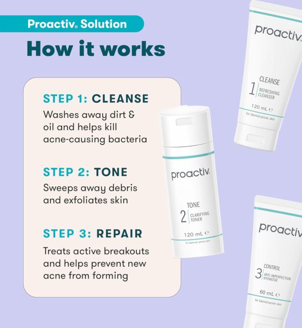 71pcM6xvEPL._AC_SL1500_.jpg Proactiv Solution 60 Day Facial Cleansing 3-Step Routine, 1 x Cleanser 120 ml, 1 x Facial Toner 120 ml, 1 x Hydrator 60 ml (Pack of 1)