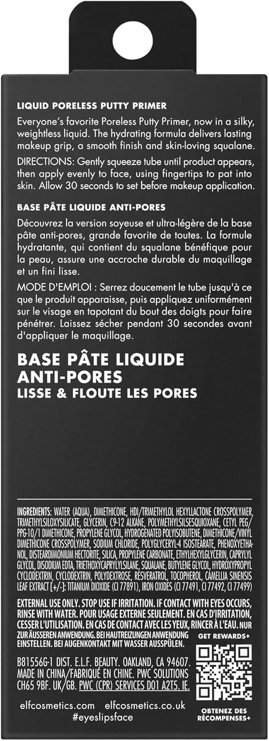 e.l.f. Liquid Poreless Putty Primer, Hydrating Liquid Face Primer For A Smooth Complexion, Grips Makeup For Longwear, Vegan & Cruelty-free