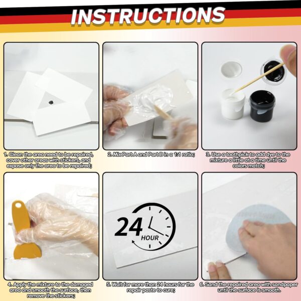 Bath Repair Kit White, Bathtub and Sink Repair Kit, Enamel Tub Tile and Shower Tray Repair Kit, Bathtub and Sink Repair Kit, Bathtub Crack Refinishing Kit to Repair Chips (White-Color Paste*5, 1)