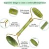 【3 PCS】Jade Roller & Gua Sha Massage Kits, LauCentral Natural Anti-Aging Face Roller for Eye Puffiness Treatment, Skin Tightening, Rejuvenate Face & Neck, Natural Green Massager