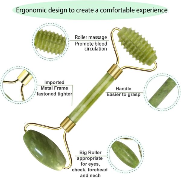 【3 PCS】Jade Roller & Gua Sha Massage Kits, LauCentral Natural Anti-Aging Face Roller for Eye Puffiness Treatment, Skin Tightening, Rejuvenate Face & Neck, Natural Green Massager