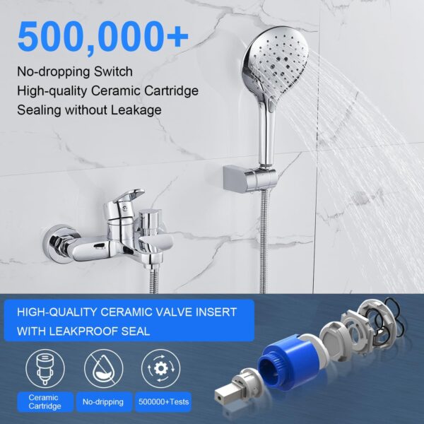 KINKIBOS Wall Mounted Bath Mixer Tap with 3-Spray Handheld Shower Head, Newly Upgraded Diverter, Bathroom Bath Shower Filler Tap, Single Lever Bath Shower Mixer, Solid Brass Chrome