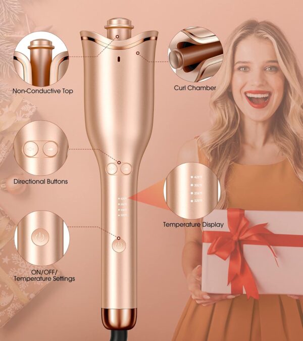 Automatic Curling Iron, Professional Automatic Hair Curler with 1" Curling Iron Large Slot & 4 Temperature & 3 Timer, Dual Voltage Anti-Tangle Rotating Curling Iron with Auto Shut-Off for Hair Styling