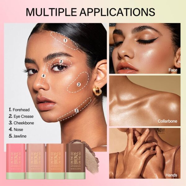 Highlighter Makeup Stick - Waterproof Glitter Cream Highlighter - Bronzer Contour Face Makeup - Long-lasting 3-in-1 Multi Uses for Face Body Eyeshadow (3#rich glow)