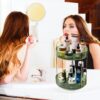 Bingobang Makeup Organiser 360 Rotating, Spinning 2 Tiers Skincare Cosmetic Organizer Acrylic Large, Tidy Storage Shelf for Perfume, Jewelery, Brush, Vanity Desk, Dresser, Bedroom, Bathroom (Green)