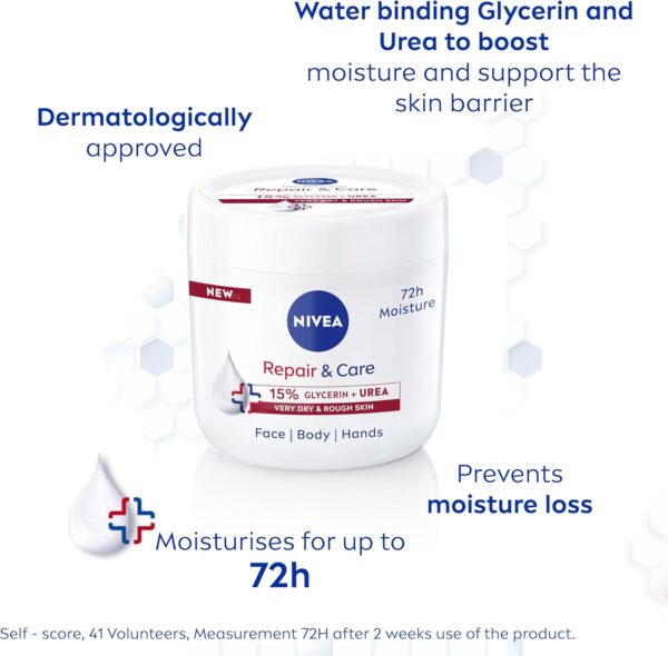 NIVEA Repair + Care Urea Moisturising Cream Jar (400ml), Rich and Hydrating Body Cream, Moisturises Dry Skin With Urea and Glycerine for 72H, Ideal for Body, Hand and Face