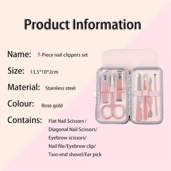 JeoPoom Professional Nail Clipper Set[7 Pcs], Manicure Set, Pedicure Set Stainless Steel Nail Scissors Travel & Grooming Manicure Set, Nail Care Kit, With Box (Pink)