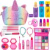 Kids Makeup Set for Girls, Washable Cosmetics Kit with Unicorn Makeup Bag, Hair Chalks, Makeup Palette, Birthday for Little Girl Princess
