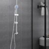Youyijia Shower Riser Kit Shower Mixer Twin Head Shower Set Bathroom Square Mixer with Handheld Shower and 8" Square Overhead Adjustable Rainfall Shower Taps and Hose Chrome Plated Kit (Round)