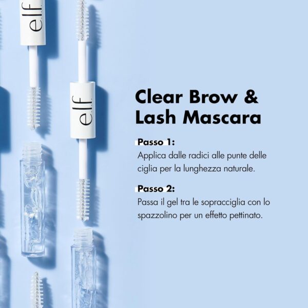 e.l.f. Clear Brow & Lash Mascara, Glossy, Shiny, Lightweight, Easy To Use, Conditions Hairs, Gives Brows Soft Flexible Hold, Compact, All-Day Wear 2.5ml, crystal (clear)