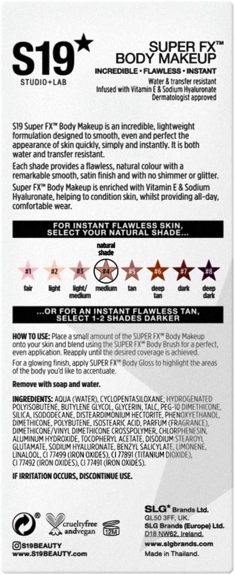 S19 SUPER FX Body Makeup, MEDIUM - Smoothes & Evens Skin Tone & Texture, Hide Scars & Blemishes -100ml
