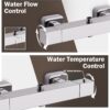 PURAGEIR Shower Mixer Set, Thermostatic Shower Set with 3 Functions Hand Shower, Shower Bar Set with Adjustable 8'' Overhead Rainfall Shower,Square Shape,Chrome
