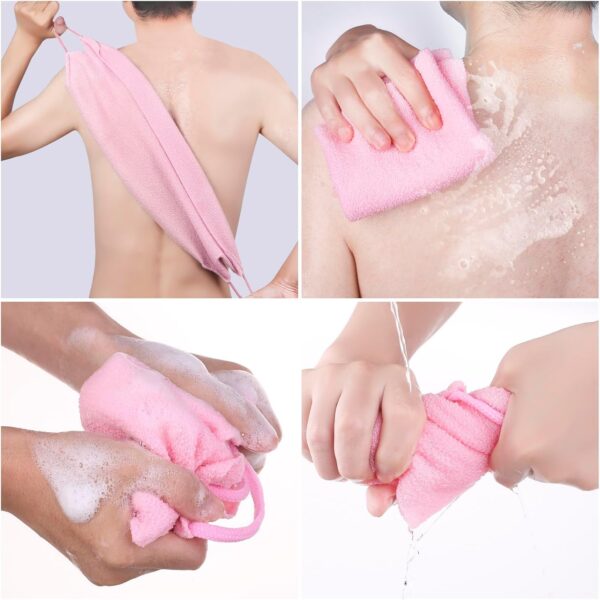 Exfoliating Shower Bath Glove Back Scrubber Set, Spa Experience Dead Skin Cell Remover, Vacuum Packed (Pink)