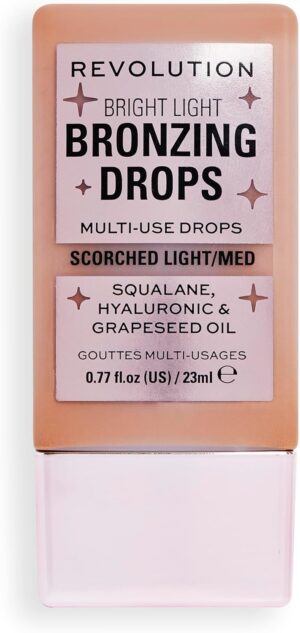 Makeup Revolution, Bright Light Bronzing Drops with Hyaluronic Acid, Sun-Kissed Finish, Bronze Scorched, 23ml