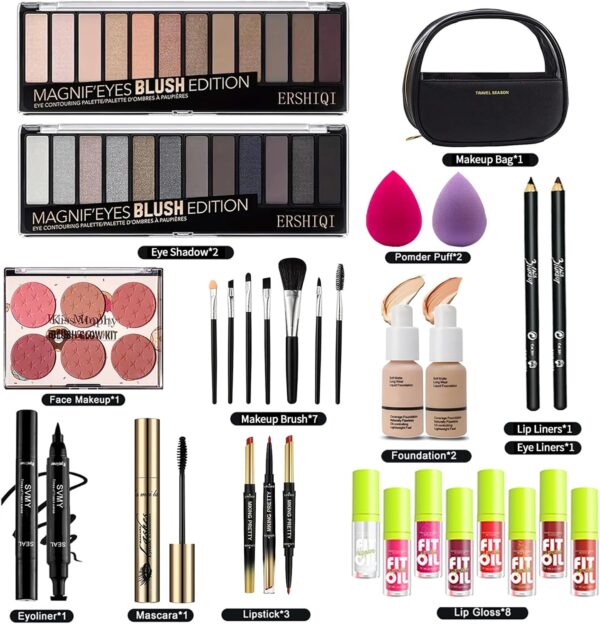 JWEX All in One Makeup Set with Storage Bag Portable Travel Makeup Kit for Teenager & Beginner, Includes Eyeshadow, Eyeliner, Mascara, etc