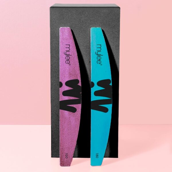 Mylee Dual Grit Foam Nail Files 100/180 Grit - Pack of 2 - Professional Salon-Quality Manicure at Home, File & Contour, Suitable for Acrylic, Natural Nails and Gel Polish Removal, Prep, Shape & Repair