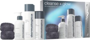 Dermalogica Cleanse and Glow Gift Set, Full-Size PreCleanse 150ml, Special Cleansing Gel 250ml, Daily Microfoliant 74g, Reusable Wristbands for Radiant, Skincare Set, Pack of 4