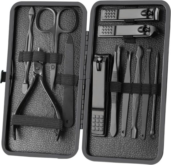 71rHvrFESKL._AC_SL1500_.jpg Manicure Set Nail Clippers Pedicure Kit -12PCS Stainless Steel Manicure Kit, Professional Grooming Kits, Nail Care Tools with Luxurious Travel Leather Case Gift Box (Black, 12)