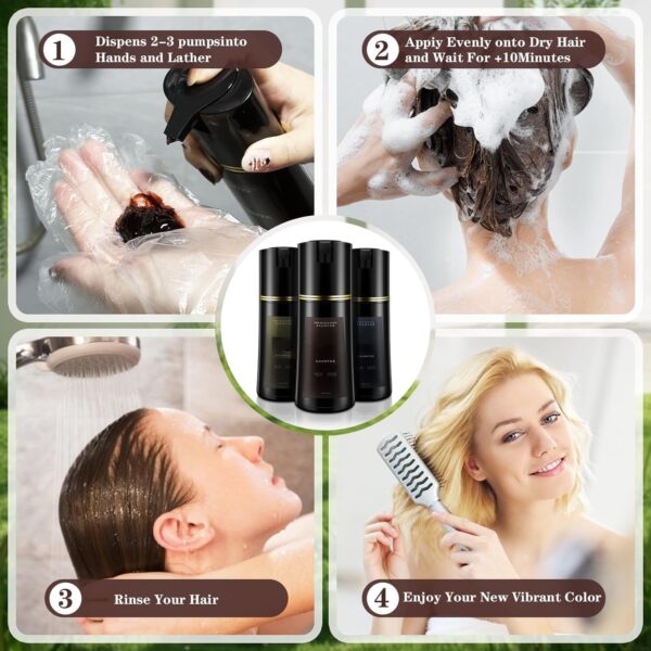 Natural Hair Dye Shampoo, Dye Shampoo 3-in-1, Ammonia & Paraben Free, for Men & Women (Black)