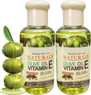 2PCS Olive Vitamin E Skin Oil,Anti Dry Body Oil,Firming Face Oil and Serum,Face & Body Skincare.Vitamin E Olive Bodu Oil,Natural Body Massage Oil,Hydrating Body Oil for Dry Skin,Relieve Dryness-75ML