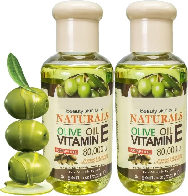2PCS Olive Vitamin E Skin Oil,Anti Dry Body Oil,Firming Face Oil and Serum,Face & Body Skincare.Vitamin E Olive Bodu Oil,Natural Body Massage Oil,Hydrating Body Oil for Dry Skin,Relieve Dryness-75ML