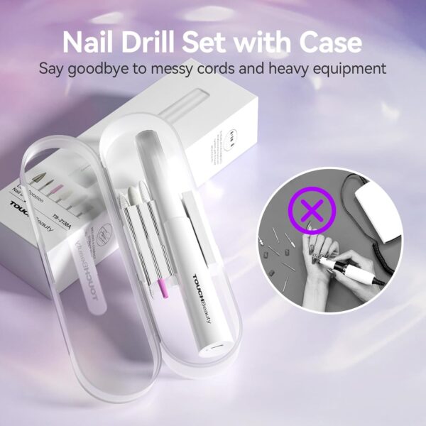 TOUCHBeauty Electric Nail Drill: Professional Nail Files for Acrylic Gel Nails - Lightweight and Portable Manicure Pedicure Kit with Case