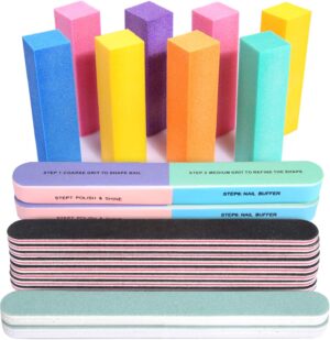 FANDAMEI Nail Files and Buffers, 100/180 400/4000 Grit Professional Manicure Tools Kit Rectangular Art Care Buffer Block Tools, 7 Ways Buffer Block for Trim, Polish and Shine Nail, 20Pcs/Pack