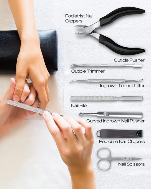 Softale Toenail Clippers Set 7 Pcs Ultra Sharp Curved Blade with Easy Grip Rubber Handle, Podiatrist Large Toe Nails Clippers for Thick & Ingrown Toenails, Premium Nail Treatment Tool Toenail Scissors