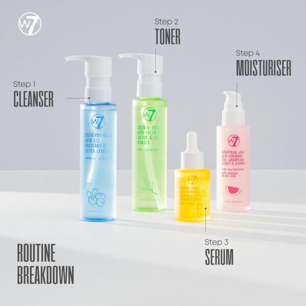 W7 Skin Refresh Skincare Set | Face Cleanser, Toner, Serum & Moisturiser | Hydrating & Glow Boosting Routine | Full Size, Long Lasting Products to Use at Home