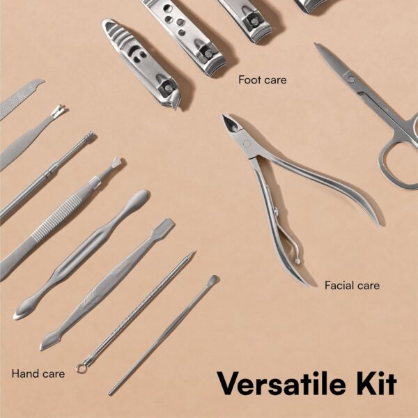 H&S Manicure Set for Women & Men - Manicure & Pedicure tools & Accessories - 14 pcs - Stainless Steel Nail Clippers Set & Cuticle Remover - Cutter Trimming Grooming Tools - w/Leather Case - Nail Kit
