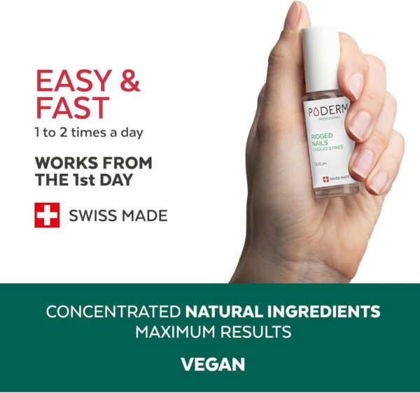 PODERM - FRAGILE, SPLITTING, RIDGED NAILS - 2-in-1 treatment with plants with restorative, strengthening and nourishing properties - Professional solution for hands/feet - Quick & easy - Swiss Made