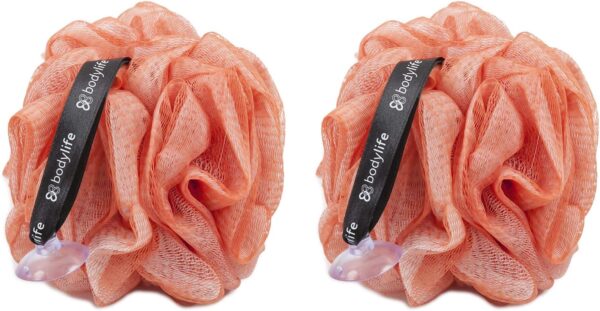 Bodylife Body Buffer, Puff, Exfoliating Bath & Shower Body Pouf, Scrunchie, Body Scrubber Copper & White 55g Twin Pack