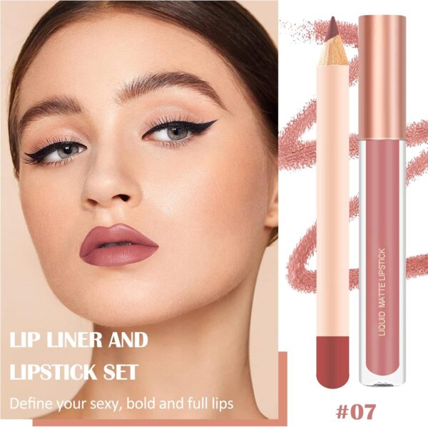 Prreal 2Pcs Lip Liner and Lipstick Makeup Set, Matte Liquid Lipstick + Matching Lip Liner, Nude Velvety Lipstick Makeup Kit, Waterproof Long Lasting labiales mate 24 horas originales (07)
