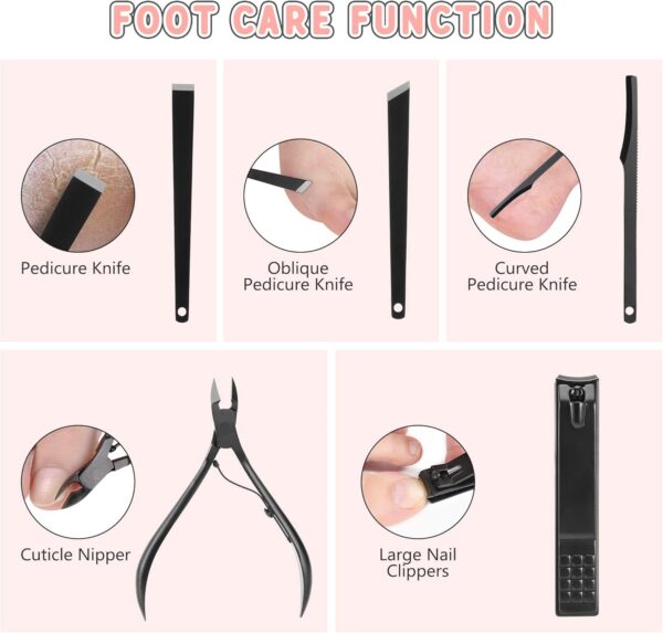 Manicure Set, 19 Pieces Professional Stainless Steel Nail Clippers with Black Leather Storage Case, Portable Care Kit for Travel or Home, Gifts