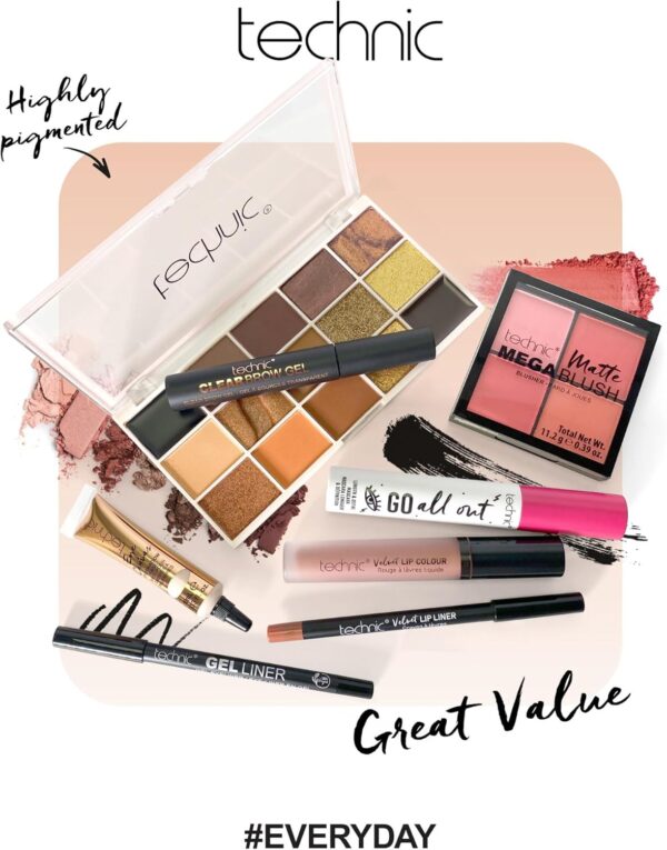 Technic Enamoured Full Face Cosmetic 8 Piece Gift Set - Full Size Products for Eyes, Face & Lips - Perfect for Makeup Lovers - Vegan & Cruelty Free