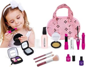 Girls Pretend Makeup set, safe and no real makeup substance, so no stain, no mess. Cosmetic beauty kit, with cosmetic bag (Pack of 1)